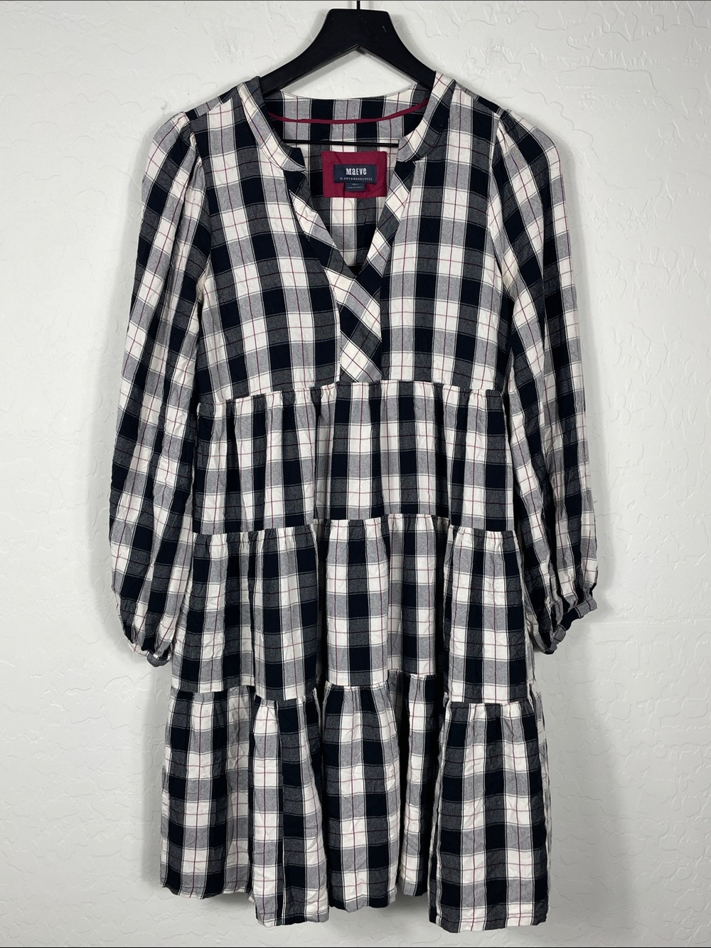 Black & White Plaid Tiered Kids Dress -